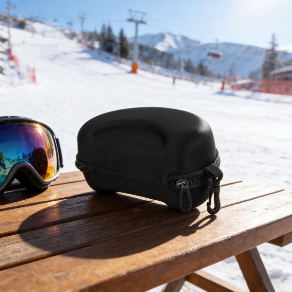 FOMIYES Compact Black Ski Goggles Case with Impact Resistant Shell and Dust Proof Interior