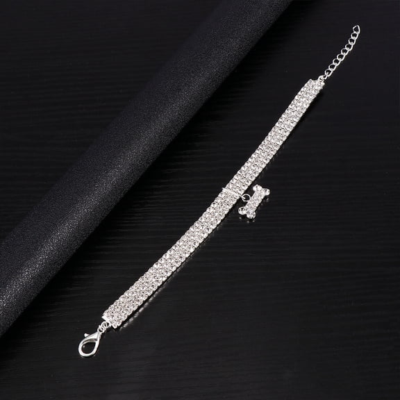 FOMIYES Crystal Dog Collar with Shining Rhinestones Adjustable Fit White Color