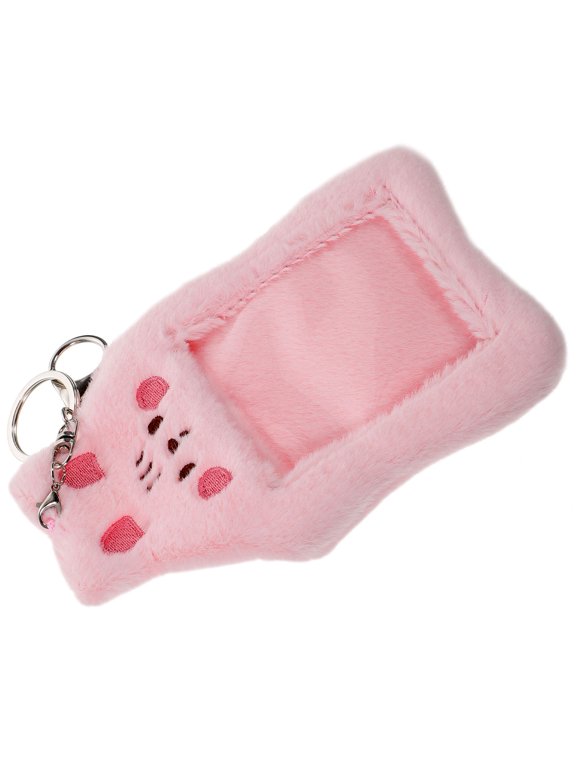 Pink Plush Cat Card Sleeve Id Holder Practical Wear-Resistant