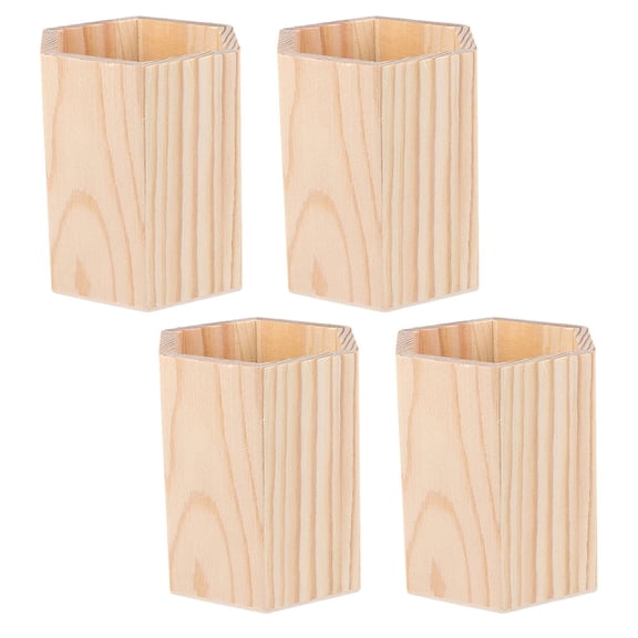 FOMIYES 4-Piece Wooden Pen Holder Set, Unfinished Desk Organizer for Office, Craft, Art Supplies, and Storage Use