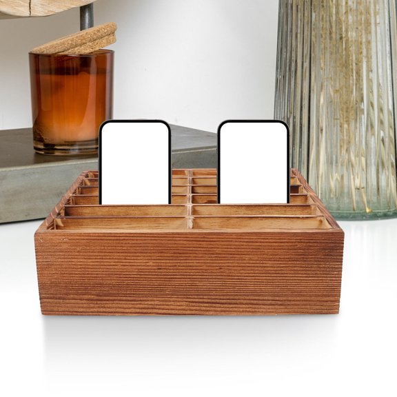 FOMIYES Dark Brown Phone Storage Case with Wood Construction and Accessory Organizer for School Classroom