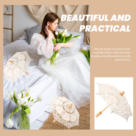 FOMIYES lace bridal umbrella Beige, 26 cm Handle, 29 cm Diameter Photography Prop