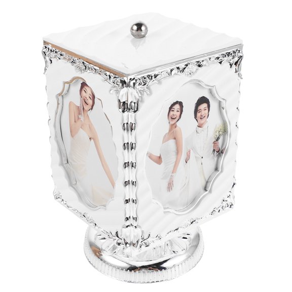 FOMIYES Decorative Rotating Picture Frame with Music Plated Silver Wedding Photo Display for Home