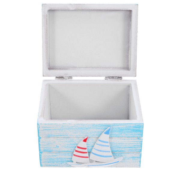 FOMIYES Decorative Wooden Nautical Storage Box Blue Ocean Inspired Treasure Chest