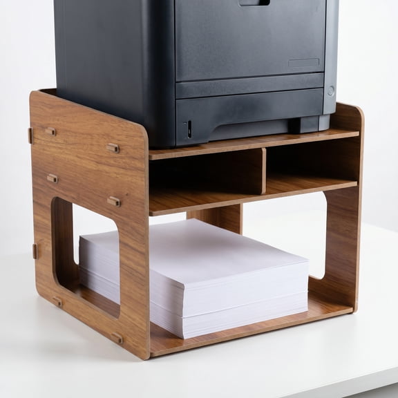 FOMIYES Desktop Printer Rack Light Brown Wooden Stand with Easy Assembly and Versatile Storage