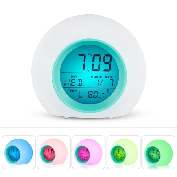FOMIYES Digital Alarm Clock White Touch Activated LED Display with Time Date Week and Temperature