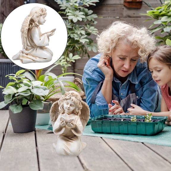 FOMIYES Beige Resin Vintage Angel Statue, Cherub Figurine Sculpture for Garden Patio Yard Home Indoor Outdoor Decor