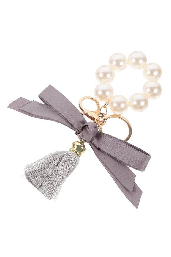 Stylish Grey Bowknot Keychain Bracelet with Smooth Beaded Design for Keys, Bags, and Accessories Decoration