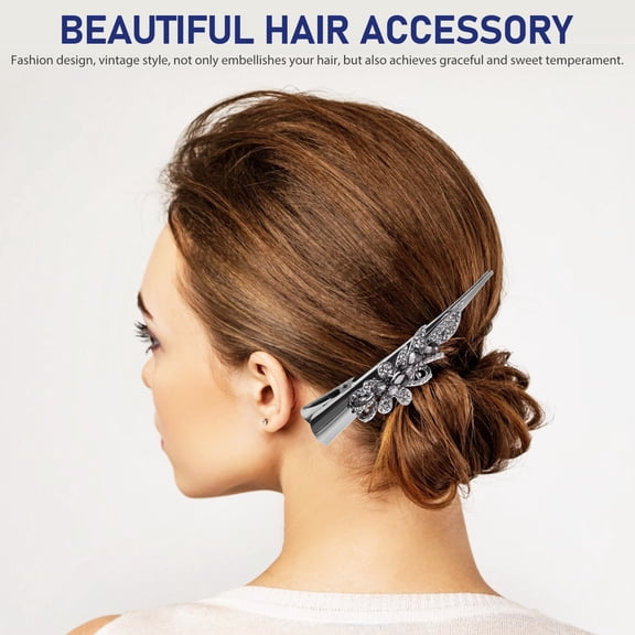 FOMIYES Elegant Grey Rhinestone Hair Clip Large Metal Decorative Hair Accessory