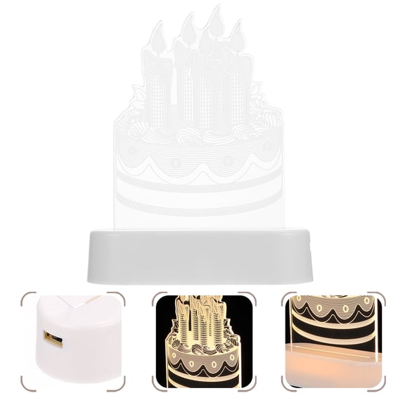 FOMIYES White LED 3D Cake Decorative Light Ornament for Birthday Celebrations