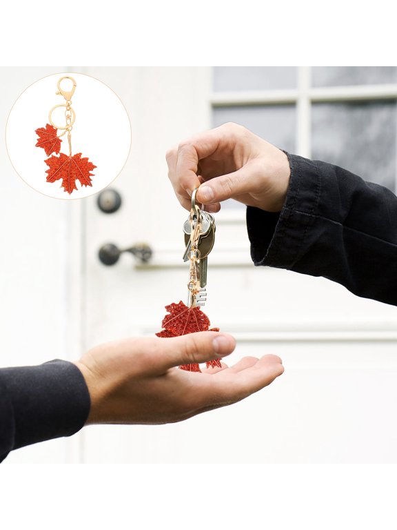 Fall Leaves Keyring Maple Leaf Shape Keychain Red Zinc Alloy Hanging Decor 1Pcs 5.3X2.4X0.4In