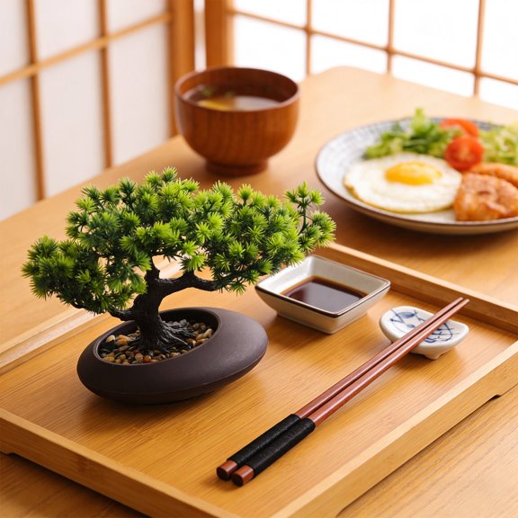 FOMIYES Artificial Japanese Pine Tree Sushi Plate Decor Bonsai for Home Dining Table Sashimi Garnish Ornament