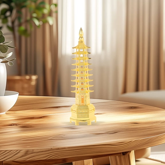 FOMIYES Feng Shui Alloy Wenchang Tower Statue Golden 9 Level Pagodas Sculpture for Office Decor