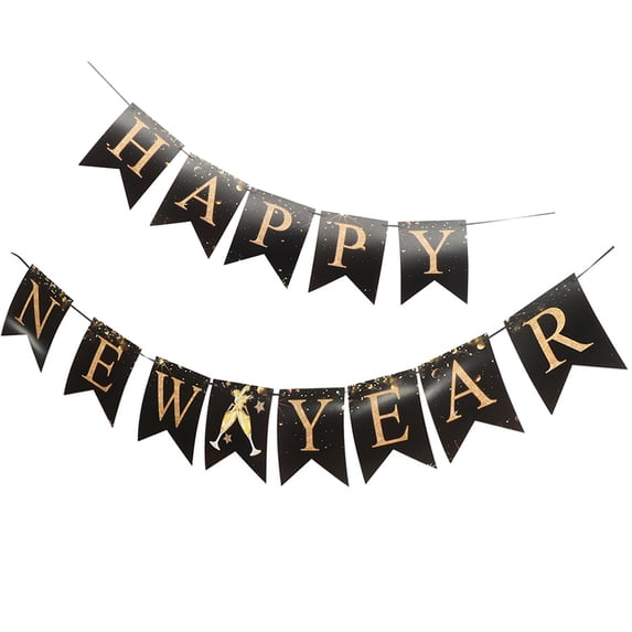 FOMIYES Festival Decorations 1Set Paper New Year Themed Hanging Decor Rectangular Black