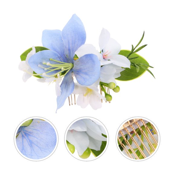 FOMIYES Floral Hair Comb with Blue Artificial Flowers for Wedding Beach Style Hair Decor