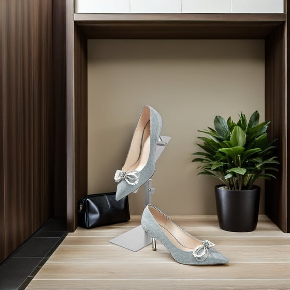 FOMIYES Freestanding Stainless Steel Shoe Display Rack with Adjustable Height for Vendors