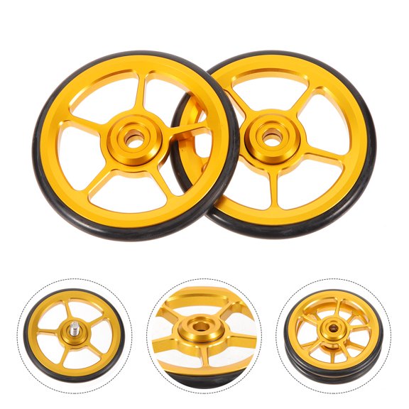 FOMIYES 2Pcs Sturdy Folding Bike Extension Wheels Golden Color Easy Wheel Replacement Accessory