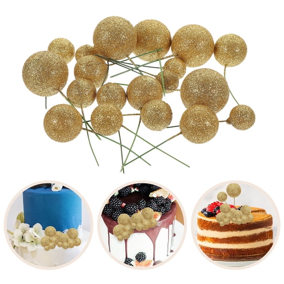FOMIYES 20-Piece Golden Glitter Cake Decorations Set for Baking, Party, and Crafts with Foam and Iron Materials