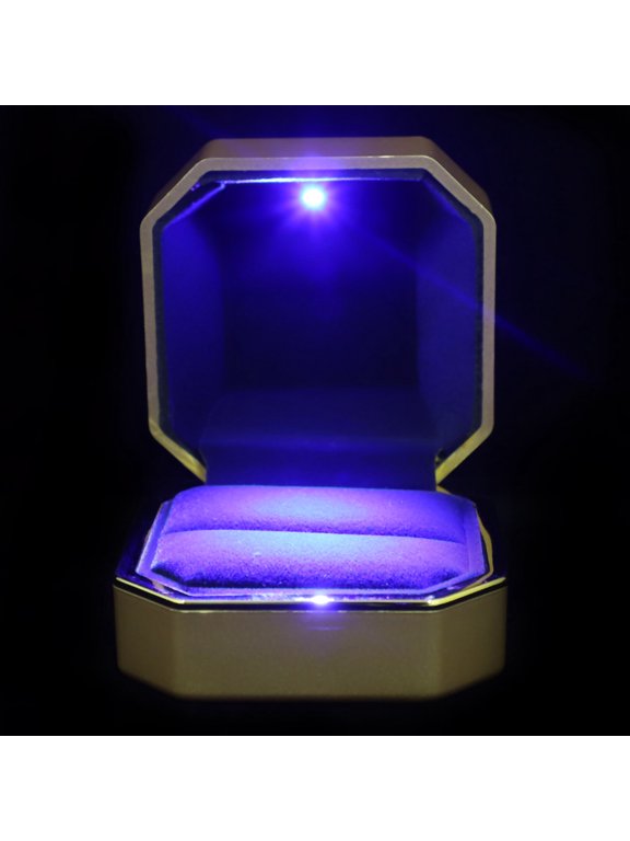 Golden Ring Case with Light, Portable, Easy Open, for Anniversary Date, Composite Material