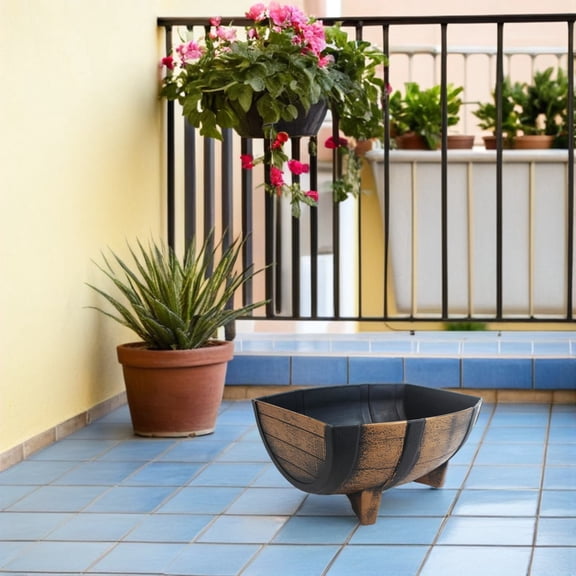 FOMIYES Rustic Golden Half Bucket Planter Pot with Efficient Drainage for Indoor, Patio, Yard Plant Display and Gardening