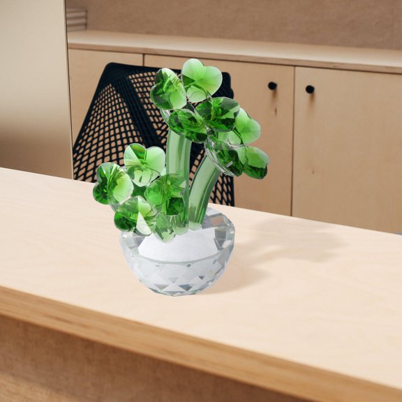 FOMIYES Green Four-leaf Clover Crystal Figurine for Home and Car Decor