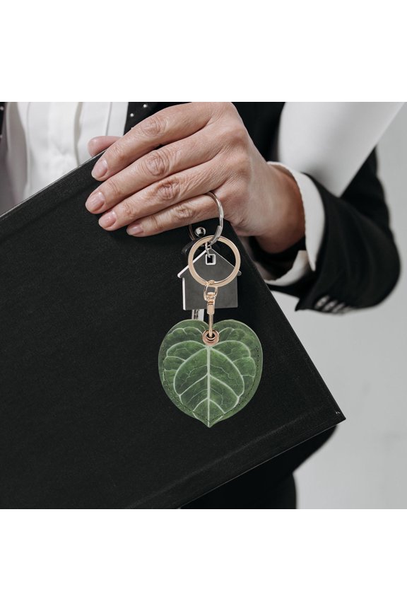 Green PU Key Ring Holder with Leaf Design for and Access Card Protection