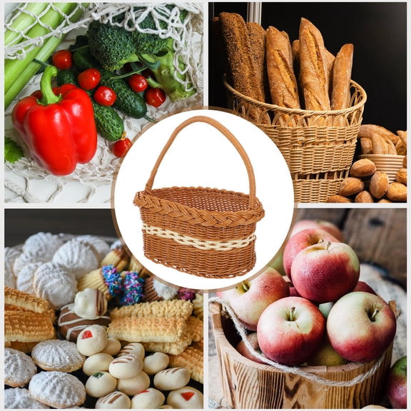 FOMIYES Hand Woven Light Brown Picnic Basket with Handle Durable and Stylish for Outdoor Use