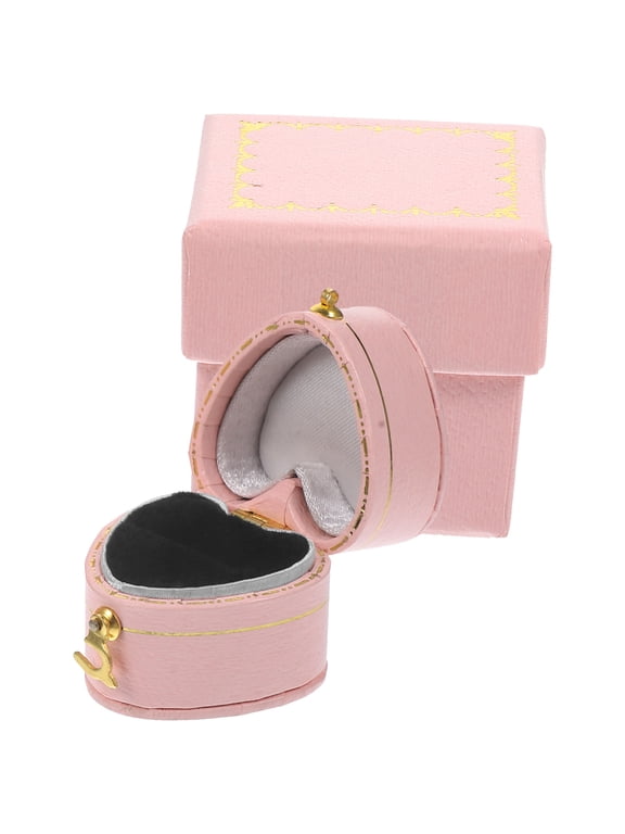 Heart Shaped Engagement Ring Box Pink Alloy for Wedding Ceremony