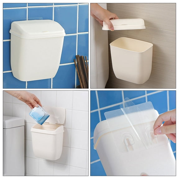 FOMIYES Home Hanging Trash Can White Plastic Hanging Design for Household Users 1Pack