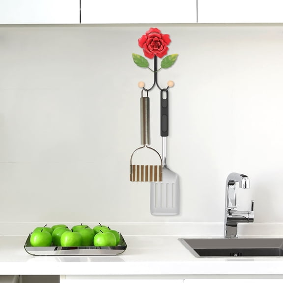 FOMIYES Home Wall Mounted Rose Shape Hooks Metal Red Hanging Hooks for Keys Clothes