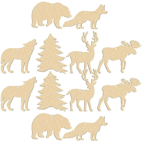 FOMIYES Khaki 30Pcs Wooden Wild Animal Cutouts For Diy Projects And Party Craft Supplies