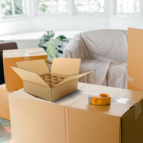 FOMIYES Khaki Corrugated Paper Divided Shipping Box for Storage and Moving Wine Glasses