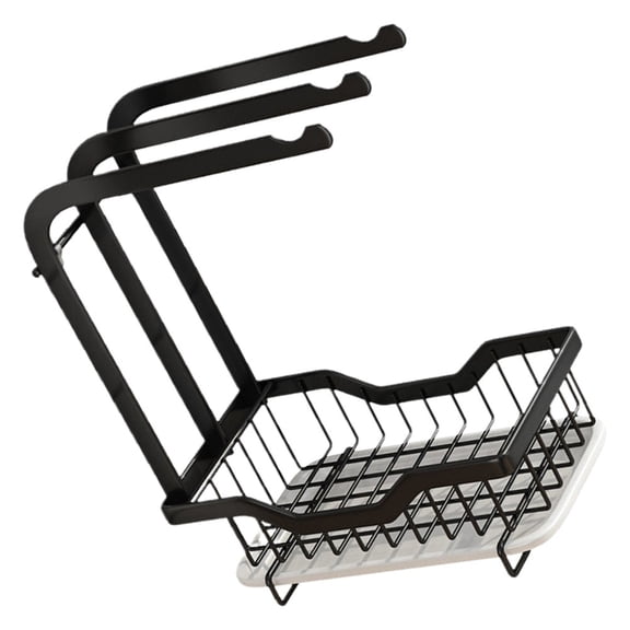 FOMIYES Kitchen Sink Sponge Frame Metal Dishwashing Liquid Drainer Rack 29x24.5cm 1Pcs Black