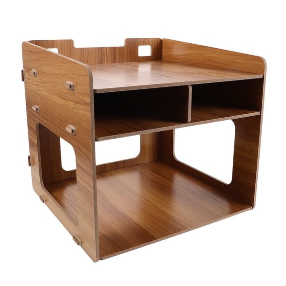 FOMIYES Light Brown Wooden Printer Stand for Desk with Space Saving Tiered Storage Shelf for Home Office