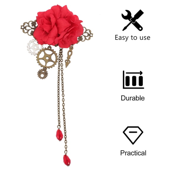 FOMIYES Lolita Hair Accessories Red Rose Mechanical Gear Hair Clip for Elegant Decoration