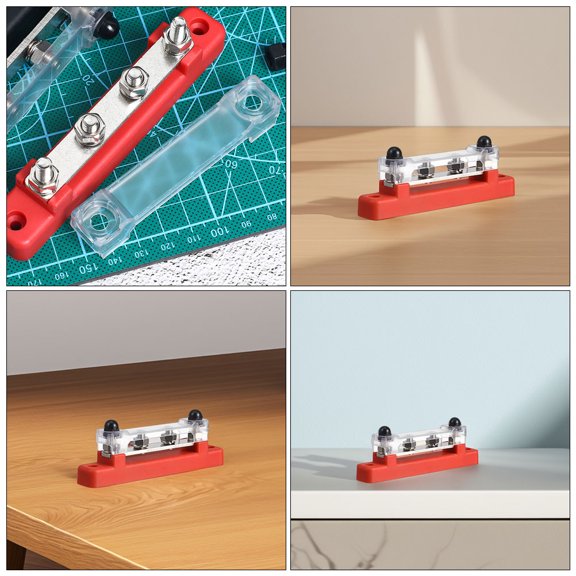FOMIYES M6 Red Single Row Marine Junction Block for Boat and Rv Power Distribution with Cover and Ground Connection