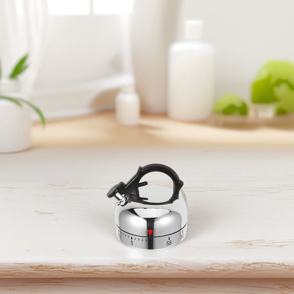 FOMIYES Silver Tea Kettle Mechanical Kitchen Timer Wind Up Countdown for Cooking Baking and Time Management