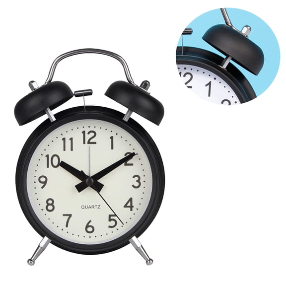 FOMIYES Black Metal Ring Bell Clock, Small Desktop Alarm, Clear Alarming Sound, Elegant Decor