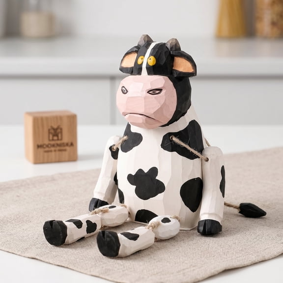 FOMIYES Mini Wood Carved Cow Figurines with Legs, Decorative Animal Ornaments for Home and Office