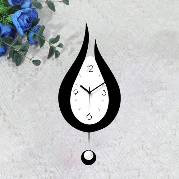 FOMIYES Minimalist Wall Clock Creative Clock Black Water Drop Shape Indoor Use Swinging Pendulum 1Set