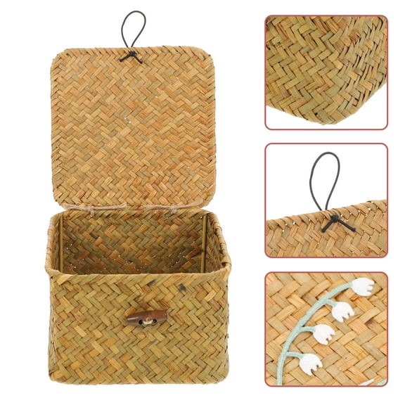 FOMIYES Multi Color Woven Organizer Box with Lid Practical Desktop Storage Container for Sundries