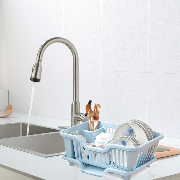 FOMIYES Multipurpose Sky Blue Dish Rack for Home Kitchen with Water Feature