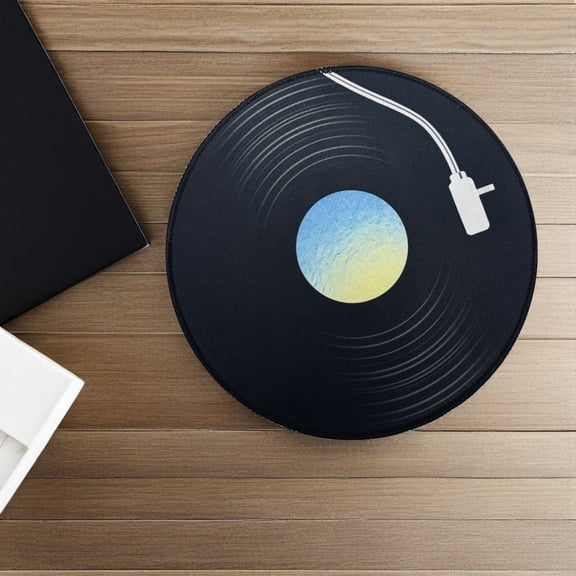 FOMIYES Round Record Player Mouse Pad Black Fiber Rubber for Home Gaming and Office