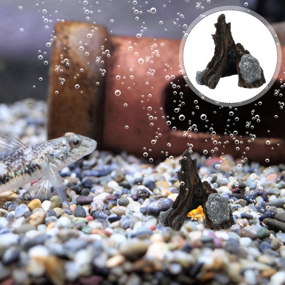FOMIYES Natural Grey Resin Reptile Hideout and Turtle Climbing House for Fish Tank Decoration
