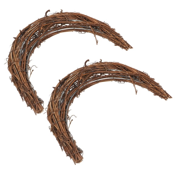 FOMIYES Natural Vine 30cm Wreath Light Brown Decorative Half Circle 2 Pieces