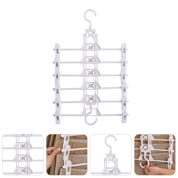 FOMIYES 1Pc Multi-Layer Adjustable Pants Hanger White Plastic Foldable Rack for Closet Organization