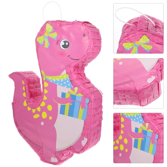 FOMIYES Paper Pink Dinosaur Pinata for Birthday Party Decor with Hanging Candy Holder Feature