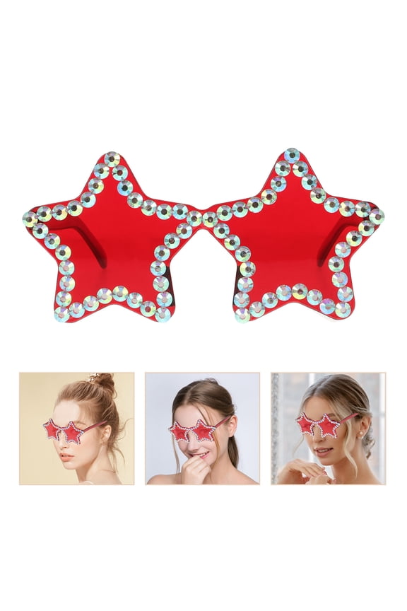 Patriotic Star Sunglasses Red Rimless Design for Selfie Props and Party Outfits