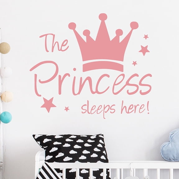 FOMIYES Pink Crown Wall Sticker Removable PVC Princess Sleep Here Wall Decal for Indoor Rooms