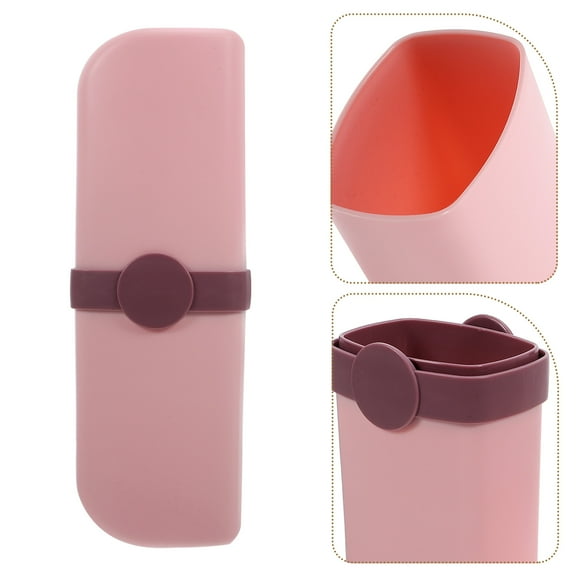 FOMIYES Pink Portable PP Toothbrush Holder and Travel Toothpaste Container for Home Use Size 3.9 x 3.9 x 1.8 Inches
